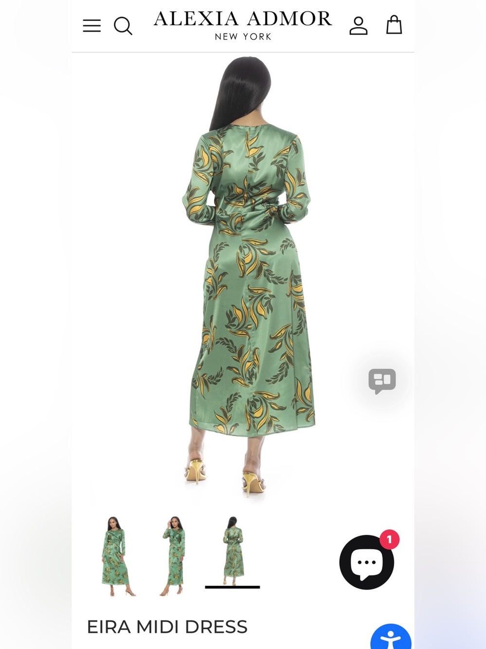 Alexia Admor Green Satin Midi Dress with Yellow Floral Print - Picture 5 of 6